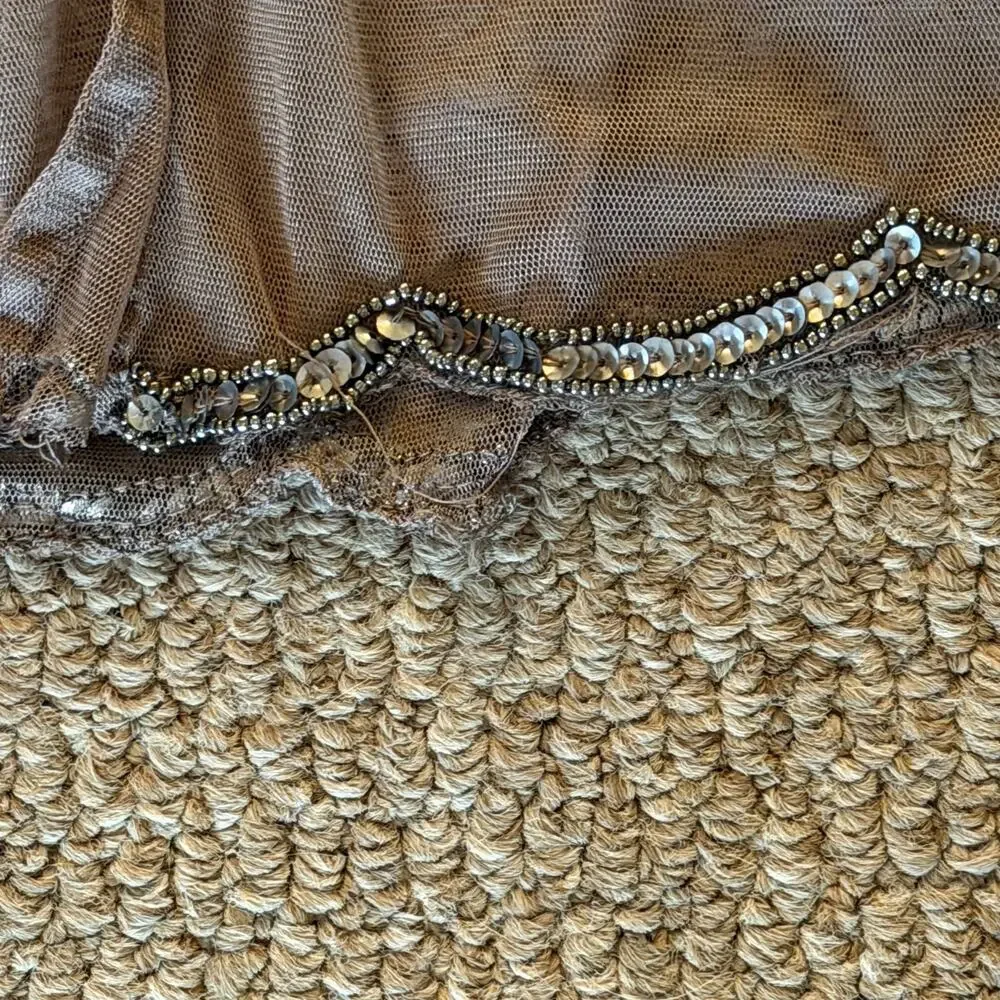 Y2K Beaded Mesh Fairy Top Sheer Brown Babydoll Cardigan